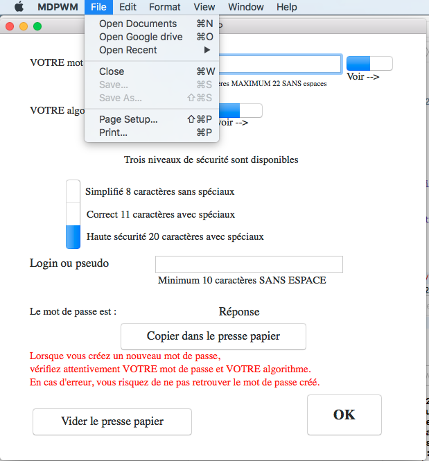 Ecran avec menu file